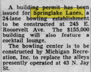 Springlake Lanes - Oct 02 1961 Permit Issues (newer photo)